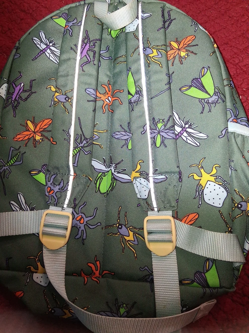 L.L. Bean Olive Green Kids Backpack with Colorful Bug Print